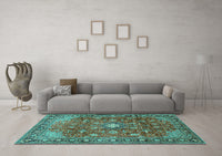 Machine Washable Persian Turquoise Traditional Rug, wshtr2739turq