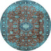 Round Machine Washable Persian Light Blue Traditional Rug, wshtr2739lblu