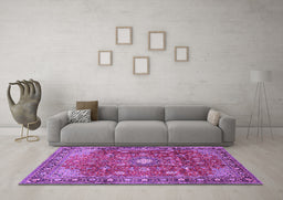 Machine Washable Persian Purple Traditional Area Rugs in a Living Room, wshtr2739pur