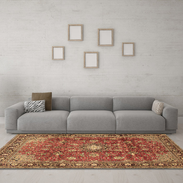 Machine Washable Persian Brown Traditional Rug in a Living Room,, wshtr2739brn