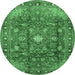 Round Persian Emerald Green Traditional Rug, tr2739emgrn