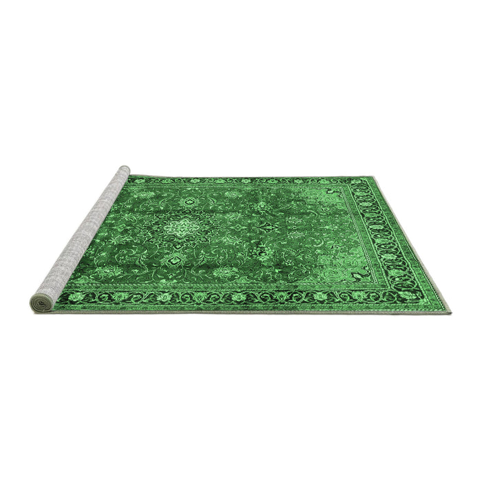 Sideview of Machine Washable Persian Emerald Green Traditional Area Rugs, wshtr2739emgrn