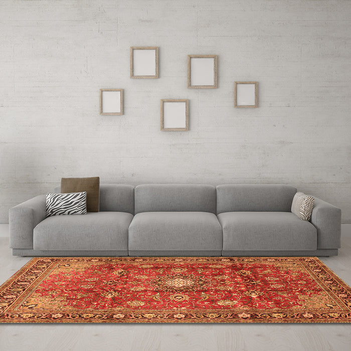 Machine Washable Persian Orange Traditional Area Rugs in a Living Room, wshtr2739org