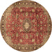 Round Machine Washable Persian Brown Traditional Rug, wshtr2739brn