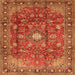 Round Machine Washable Persian Orange Traditional Area Rugs, wshtr2739org