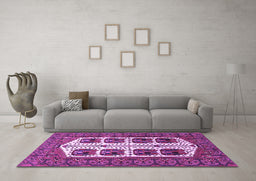 Machine Washable Persian Purple Traditional Area Rugs in a Living Room, wshtr273pur