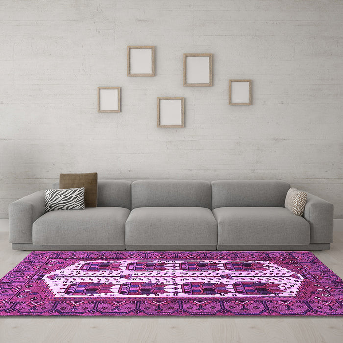 Machine Washable Persian Purple Traditional Area Rugs in a Living Room, wshtr273pur