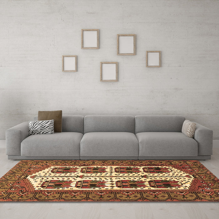 Machine Washable Persian Brown Traditional Rug in a Living Room,, wshtr273brn