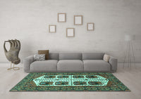 Machine Washable Persian Turquoise Traditional Rug, wshtr273turq