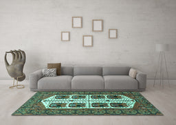 Machine Washable Persian Turquoise Traditional Area Rugs in a Living Room,, wshtr273turq