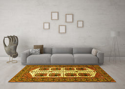 Machine Washable Persian Yellow Traditional Rug in a Living Room, wshtr273yw