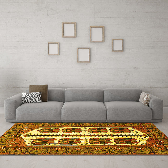 Machine Washable Persian Yellow Traditional Rug in a Living Room, wshtr273yw