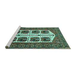 Sideview of Machine Washable Persian Turquoise Traditional Area Rugs, wshtr273turq
