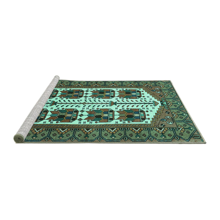 Sideview of Machine Washable Persian Turquoise Traditional Area Rugs, wshtr273turq
