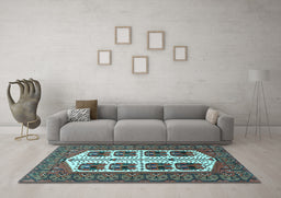 Machine Washable Persian Light Blue Traditional Rug in a Living Room, wshtr273lblu