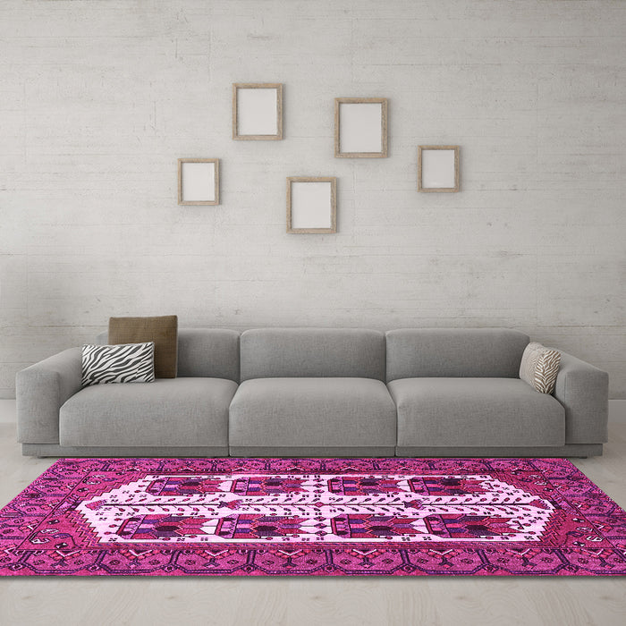 Machine Washable Persian Pink Traditional Rug in a Living Room, wshtr273pnk