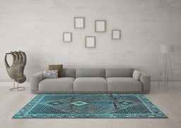 Machine Washable Persian Light Blue Traditional Rug in a Living Room, wshtr2740lblu