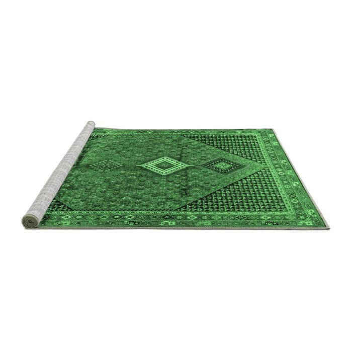 Sideview of Machine Washable Persian Emerald Green Traditional Area Rugs, wshtr2740emgrn