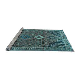 Sideview of Machine Washable Persian Light Blue Traditional Rug, wshtr2740lblu