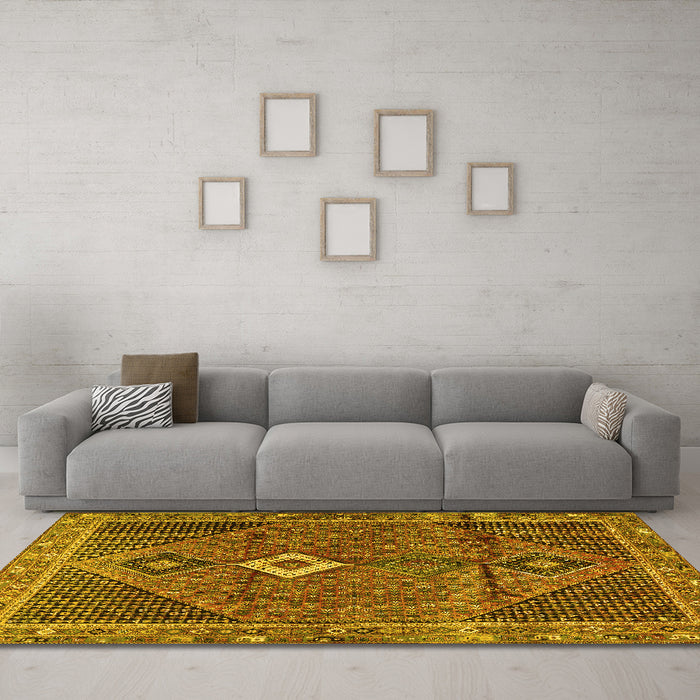 Machine Washable Persian Yellow Traditional Rug in a Living Room, wshtr2740yw