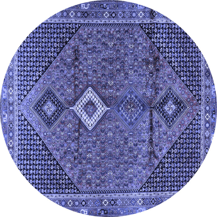 Round Machine Washable Persian Blue Traditional Rug, wshtr2740blu