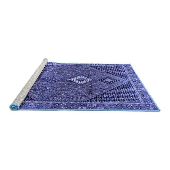 Sideview of Machine Washable Persian Blue Traditional Rug, wshtr2740blu
