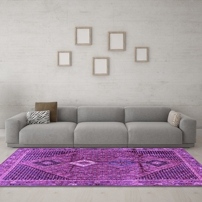 Machine Washable Persian Purple Traditional Area Rugs in a Living Room, wshtr2740pur