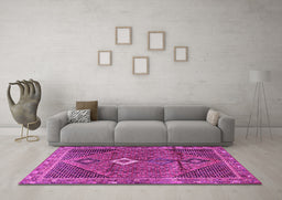 Machine Washable Persian Pink Traditional Rug in a Living Room, wshtr2740pnk