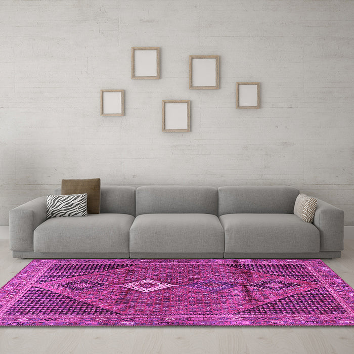 Machine Washable Persian Pink Traditional Rug in a Living Room, wshtr2740pnk
