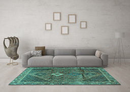 Machine Washable Persian Turquoise Traditional Area Rugs in a Living Room,, wshtr2740turq