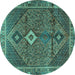 Round Persian Turquoise Traditional Rug, tr2740turq