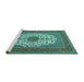 Sideview of Machine Washable Medallion Turquoise Traditional Area Rugs, wshtr2741turq