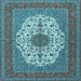 Square Machine Washable Medallion Light Blue Traditional Rug, wshtr2741lblu