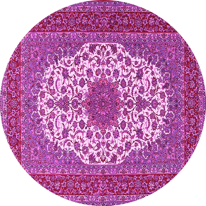 Round Machine Washable Medallion Pink Traditional Rug, wshtr2741pnk