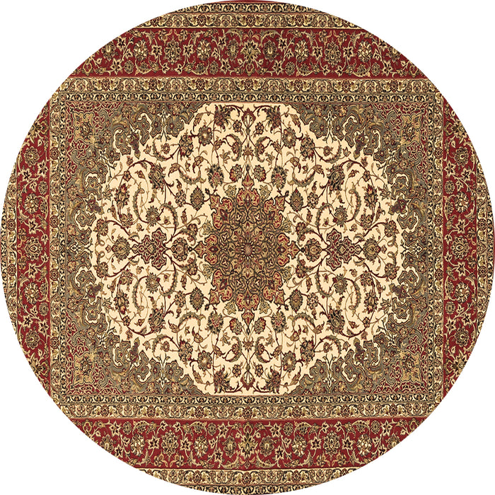 Round Machine Washable Medallion Brown Traditional Rug, wshtr2741brn