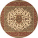 Round Machine Washable Medallion Brown Traditional Rug, wshtr2741brn