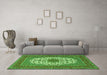 Machine Washable Medallion Green Traditional Area Rugs in a Living Room,, wshtr2741grn