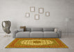 Machine Washable Medallion Yellow Traditional Rug in a Living Room, wshtr2741yw