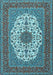 Machine Washable Medallion Light Blue Traditional Rug, wshtr2741lblu