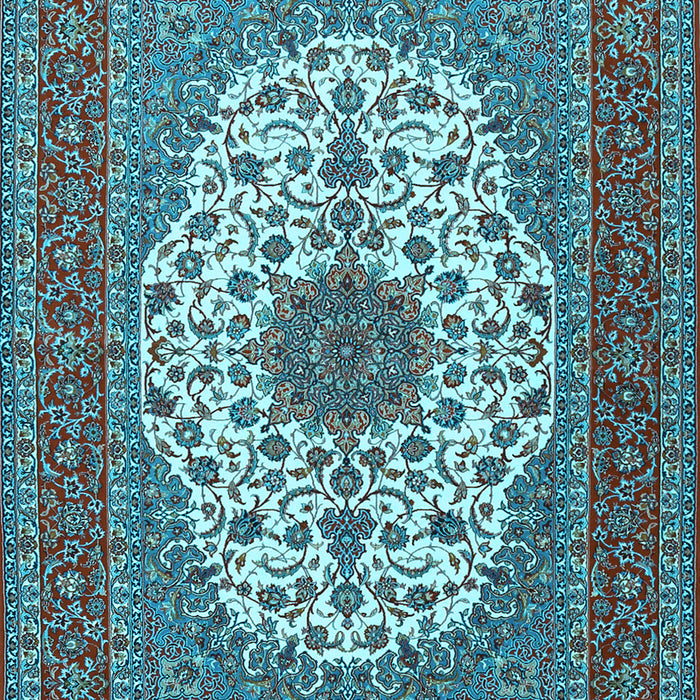 Machine Washable Medallion Light Blue Traditional Rug, wshtr2741lblu