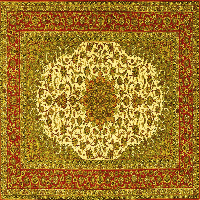 Square Machine Washable Medallion Yellow Traditional Rug, wshtr2741yw