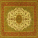 Square Machine Washable Medallion Yellow Traditional Rug, wshtr2741yw