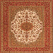 Round Machine Washable Medallion Orange Traditional Area Rugs, wshtr2741org