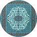 Round Medallion Light Blue Traditional Rug, tr2741lblu