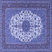 Square Machine Washable Medallion Blue Traditional Rug, wshtr2741blu