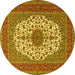 Round Machine Washable Medallion Yellow Traditional Rug, wshtr2741yw