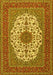 Machine Washable Medallion Yellow Traditional Rug, wshtr2741yw