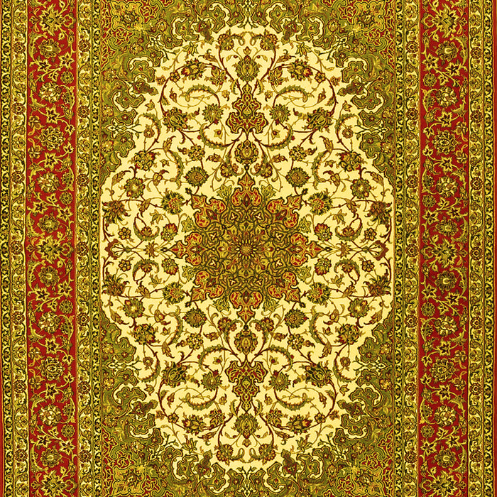 Machine Washable Medallion Yellow Traditional Rug, wshtr2741yw