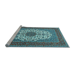 Sideview of Machine Washable Medallion Light Blue Traditional Rug, wshtr2741lblu