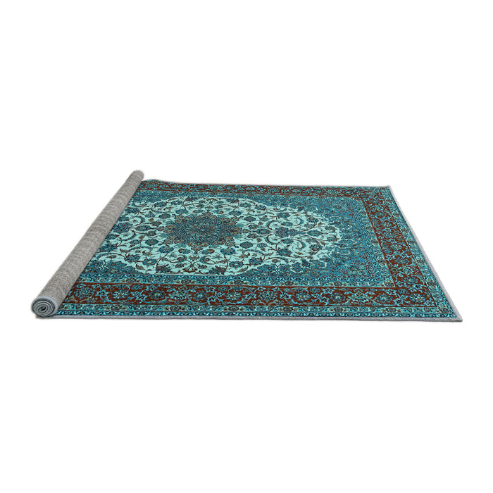 Sideview of Machine Washable Medallion Light Blue Traditional Rug, wshtr2741lblu